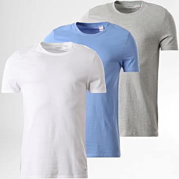 Calvin Klein - Lot De 3 Tee Shirts 4051 Blanc Bleu Clair Gris Chiné