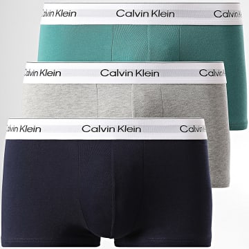 Calvin Klein - Lot De 3 Boxers Low Rise 4389 Bleu Marine Bleu Vert Gris Chiné