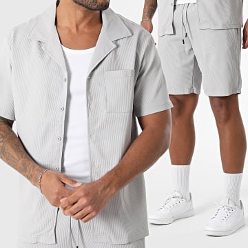 MTX - 21A Set camicia a maniche corte grigia e pantaloncini da jogging a coste