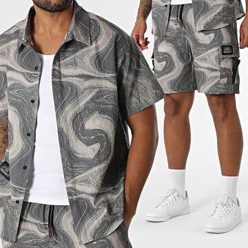 MTX - Ensemble Chemise Manches Courtes Et Short Cargo Texturé 38A Gris Beige