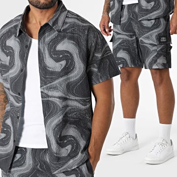 MTX - Ensemble Chemise Manches Courtes Et Short Cargo Texturé 38A Gris Anthracite Gris