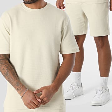 Classic Series - Ensemble Tee Shirt Oversize Large Et Short Jogging Texturé 051 Beige
