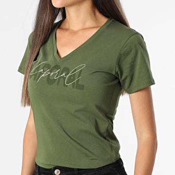 Kaporal - Tee Shirt Col V Femme Vasic Vert Kaki
