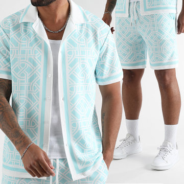 LBO - Ensemble Chemise Manches Courtes Et Short Jogging Imprimé 2065 Vert Menthe Blanc