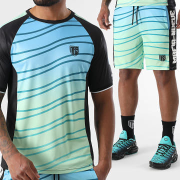 MA9 Mafia Nueve - Set di pantaloncini da jogging e maglietta a righe Hypernova Volt Green Fresh Icy