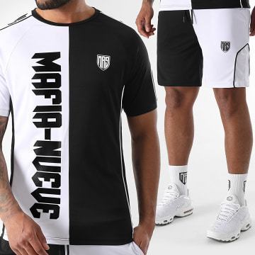 MA9 Mafia Nueve - Set di maglietta e pantaloncini da jogging Scare bianco e nero