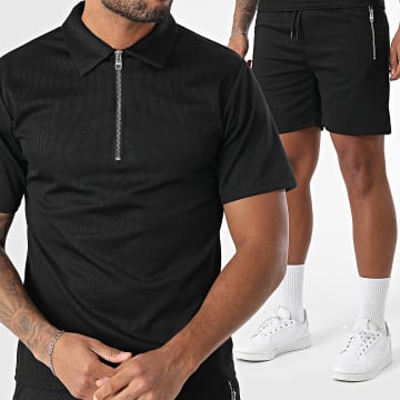 MTX - Pantaloncini da polo a maniche corte e pantaloncini da jogging a coste 00A Set nero