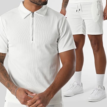 MTX - Pantaloncini polo a maniche corte e pantaloncini da jogging a coste 00A Set bianco