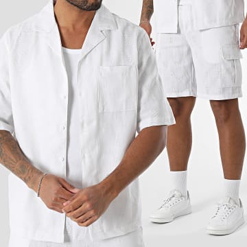 MTX - Ensemble Chemise Manches Courtes Et Short Cargo Texturé 35A Blanc