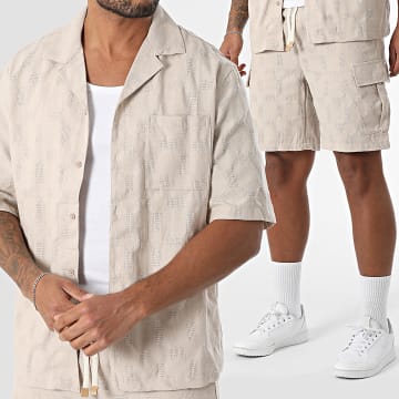 MTX - 35A Set camicia a maniche corte beige e pantaloncini cargo testurizzati