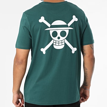 One Piece - Tee Shirt Oversize Large Mugiwara Big Back Verde Botella Blanco