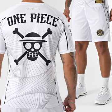 One Piece - Ensemble Tee Shirt Et Short Jogging Jersey Mugiwara Back Blanc Noir
