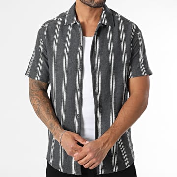 Classic Series - Chemise Manches Courtes A Rayures 470 Gris Anthracite Blanc