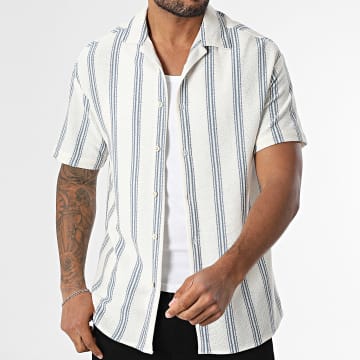 Classic Series - 470 Camicia a maniche corte a righe blu ecrù