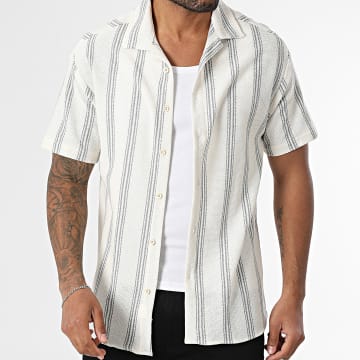 Classic Series - 470 Camicia a maniche corte a righe grigio ecrù