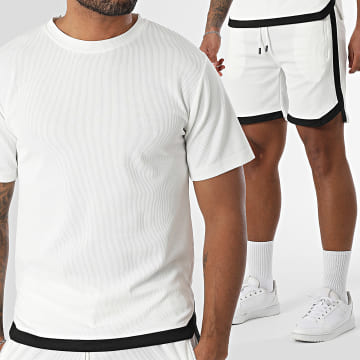 MTX - Set di maglietta e pantaloncini da jogging a coste 99A Bianco