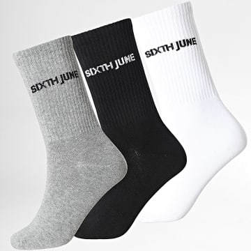 Sixth June - Set van 3 paar sokken 624 Zwart Grijs Wit