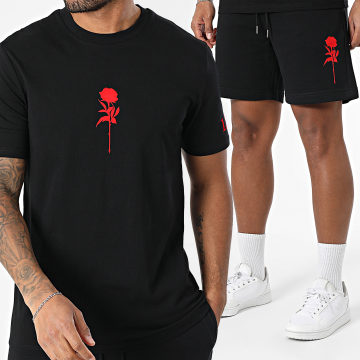 Luxury Lovers - Ensemble Tee Shirt Et Short Jogging MC Rose Velvet Noir Rouge
