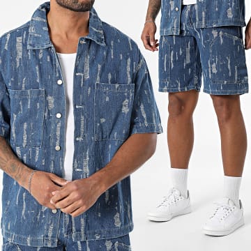 Uniplay - Ensemble Chemise Jean Manches Courtes Et Short Jean 65A Bleu Denim