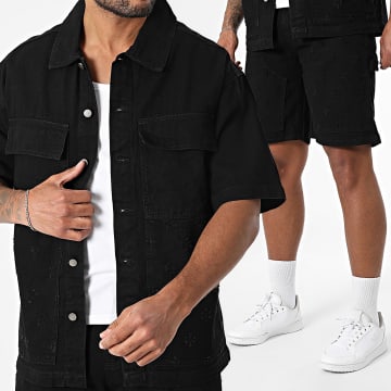 Uniplay - Ensemble Chemise Jean Manches Courtes Et Short Jean 25A Noir