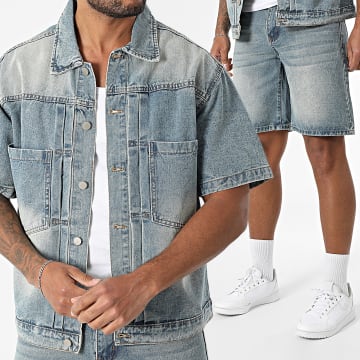 Uniplay - Ensemble Chemise Jean Manches Courtes Et Short Jean 92A Bleu Denim