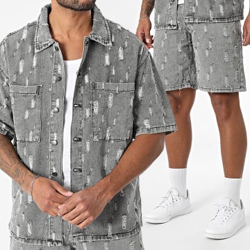 Uniplay - Ensemble Chemise Jean Manches Courtes Et Short Jean 83A Beige
