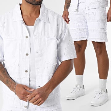 Uniplay - Ensemble Chemise Jean Manches Courtes Et Short Jean 56A Blanc