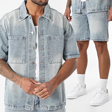 Uniplay - Ensemble Chemise Jean Manches Courtes Et Short Jean 34A Bleu Denim