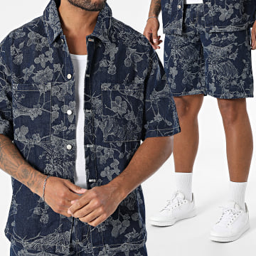 Uniplay - Ensemble Chemise Manches Courtes Et Short Jean Bleu Brut Floral
