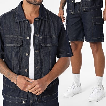 Uniplay - Ensemble Chemise Jean Manches Courtes Et Short Cargo Jean 36A Bleu Brut
