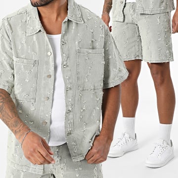 Uniplay - Ensemble Chemise Jean Manches Courtes Et Short Jean 86A Gris