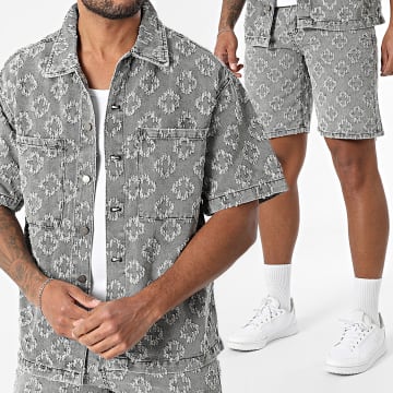 Uniplay - Ensemble Chemise Jean Manches Courtes Et Short Jean 52A Gris