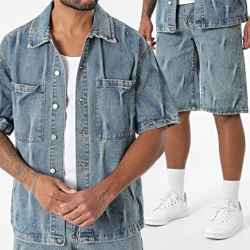 Uniplay - Ensemble Chemise Jean Manches Courtes Et Short Jean 07A Bleu Denim