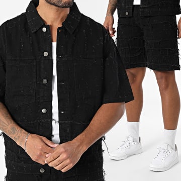 Uniplay - Ensemble Chemise Jean Manches Courtes Et Short Jean 56A Noir