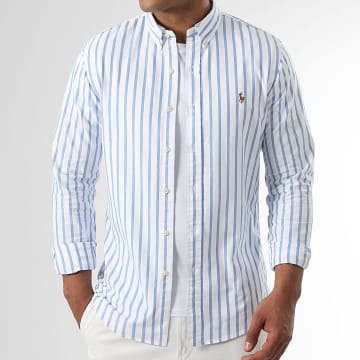 Polo Ralph Lauren - Langarmhemd Slim Fit Gestreift Original Player Hellblau Weiß