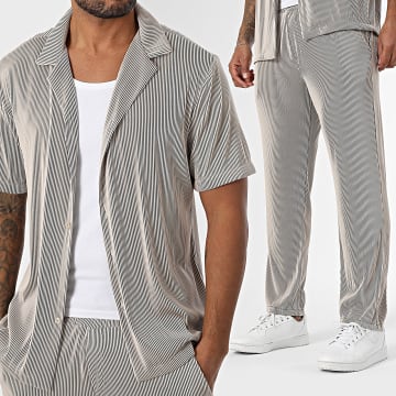 Uniplay - Ensemble Chemise Manches Courtes Et Pantalon Côtelé 190 Beige Noir