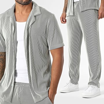 Uniplay - Ensemble Chemise Manches Courtes Et Pantalon Côtelé 190 Vert Clair Noir