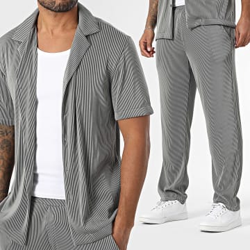 Uniplay - Ensemble Chemise Manches Courtes Et Pantalon Côtelé 190 Gris Noir