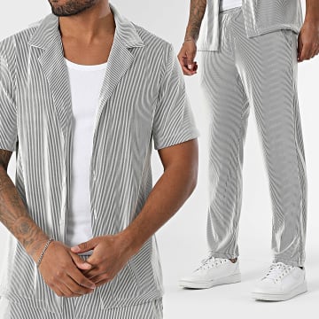Uniplay - Ensemble Chemise Manches Courtes Et Pantalon Côtelé 190 Blanc Noir