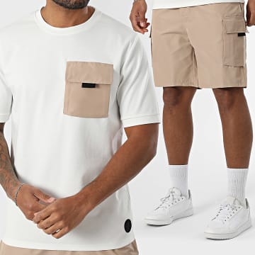 Zelys Paris - Ensemble Tee Shirt Poche Oversize Large Et Short Cargo Iondi Blanc Beige