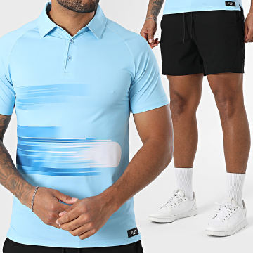 Zelys Paris - Ensemble Polo Manches Courtes Et Short Jogging Ael Bleu Clair Noir