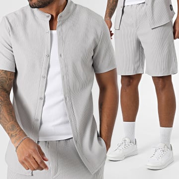 Zelys Paris - Ensemble Chemise Manches Courtes Et Short Jogging Côtelé Revo Gris