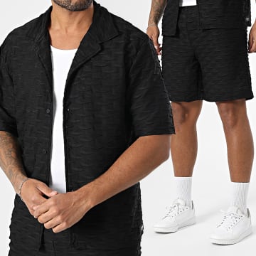 Zelys Paris - Ensemble Chemise Manches Courtes Et Short Jogging Texturé As Noir