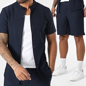 Zelys Paris - Ensemble Chemise Manches Courtes Et Short Jogging Côtelé Revo Bleu Marine