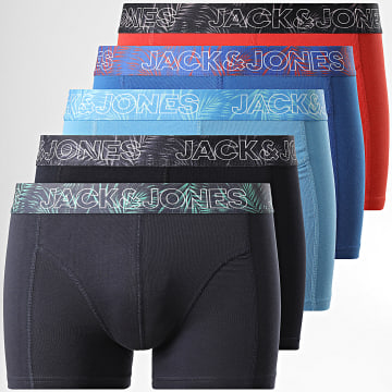 Jack And Jones - Confezione da 5 boxer solidi Pete Azzurro Blu Reale Blu Navy Rosso Grigio