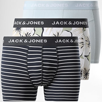 Jack And Jones - Set di 3 boxer Turas Verde Bianco Beige Azzurro Navy