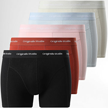 Jack And Jones - Lot De 5 Boxers Vesterbro Solid Beige Bleu Clair Rose Noir Rouge Brique
