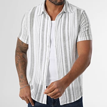 Kymaxx - Striped Short Sleeve Shirt 008 White Green Khaki