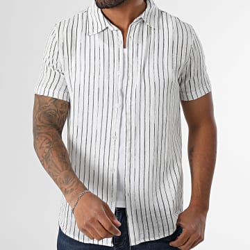 Kymaxx - Striped Short Sleeve Shirt 008 White Green Khaki