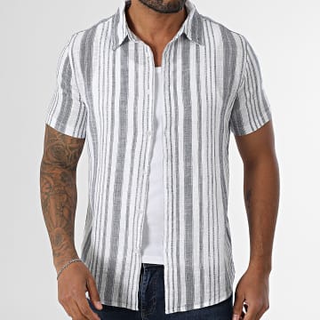 Kymaxx - Short Sleeve Stripe Shirt 008 White Blue Navy